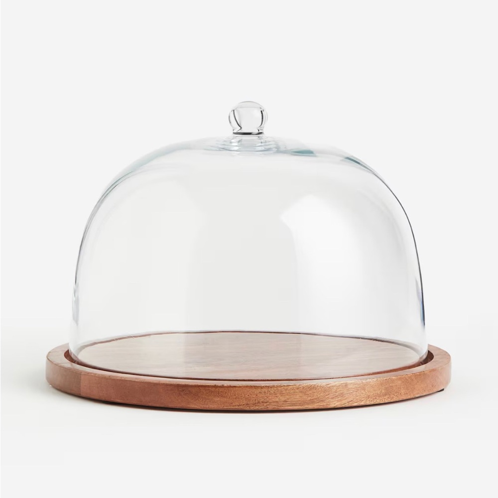 H&M GLASS DOME WITH WOODEN TRAY new